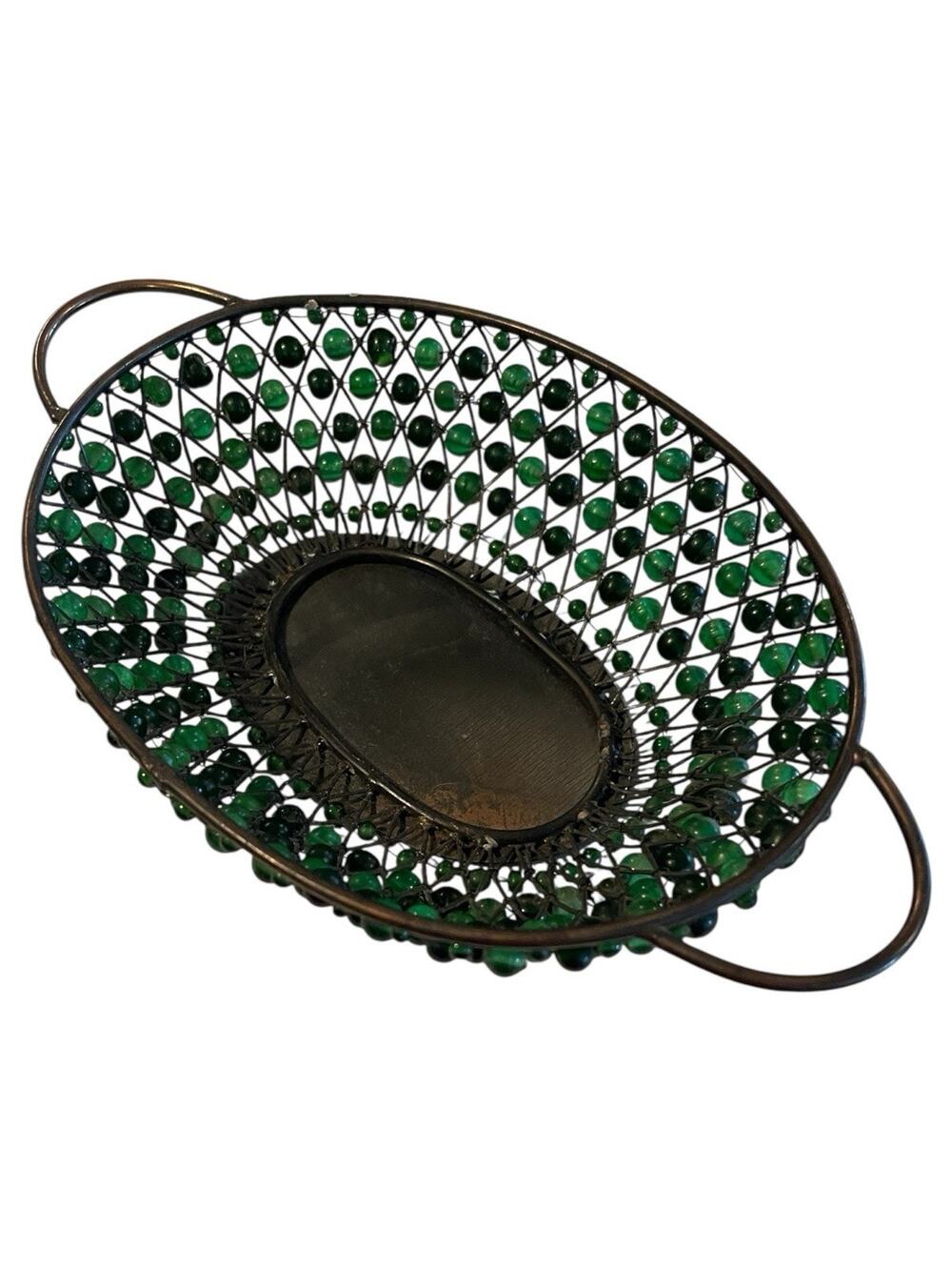 Small Oval Beaded Wire Basket with Handles